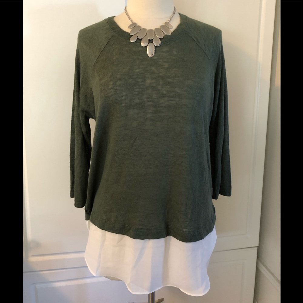 NEW Forever 21 Olive & Cream Long Sleeve Top